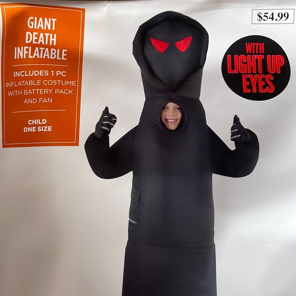 Giant Death Inflatable Kids Costume! Light Up Eyes! New!